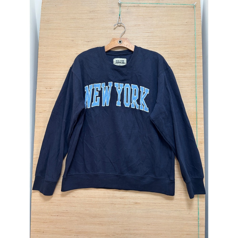 New York Popular Navy Blue Graphic Crewneck Sweatshirt Large NYC‎ Collegiate